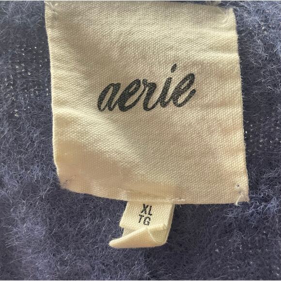 Aerie Blue Fuzzy Knit Buttercream Crew Neck Womens Sweater Size XL Loose Fit - Picture 6 of 7